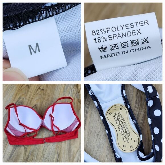 🔸️NIB Red & Black w/White Polka Dot Retro Style Bikini Bathing Suit Small - Picture 11 of 12